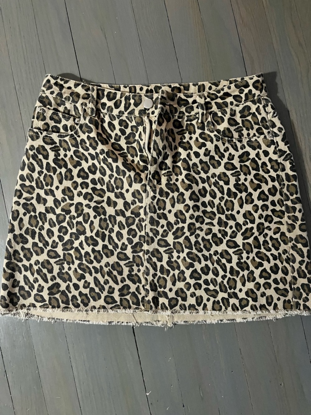 Entro Leopard Print Denim Mini Skirt - Beige/Black